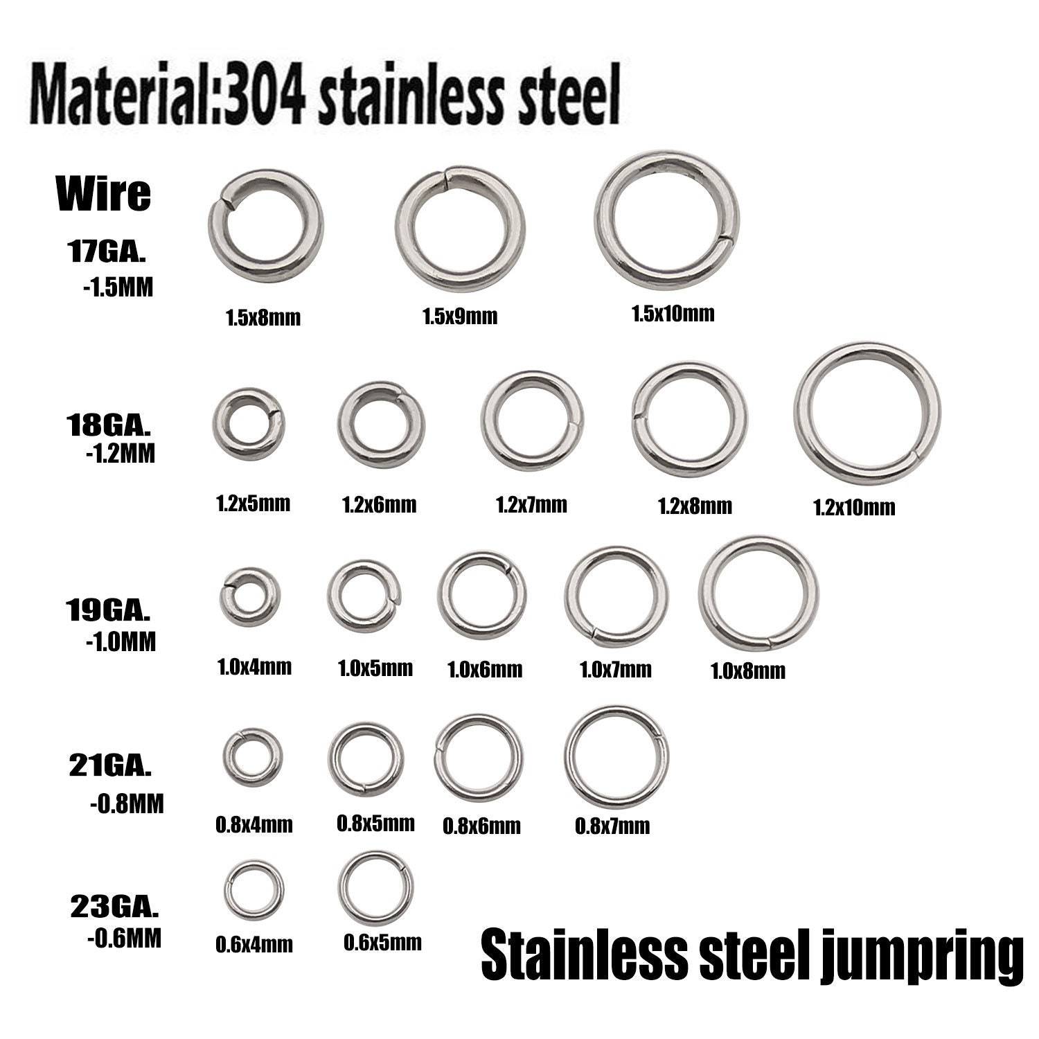 Size 4 5 6 7 8 10 Mm Stainless Steel Jumprings Silver Tone Closed