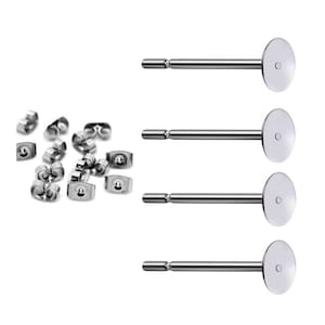 200 st nickelfria örhängesstift i rostfritt stål av hög kvalitet med 4, 5, 6, 8 mm dyna och propp, örhängesstift, tomt örhängesstift 4mm Pad