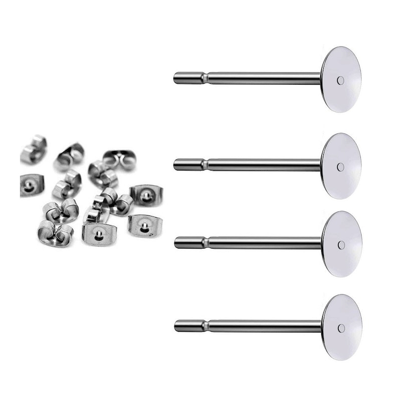 200 st nickelfria örhängesstift i rostfritt stål av hög kvalitet med 4, 5, 6, 8 mm dyna och propp, örhängesstift, tomt örhängesstift 4mm Pad