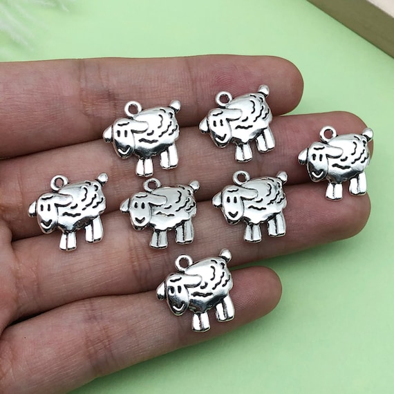 10/20/30pcs Antique Silver Metal Sheep Animal Charms for DIY