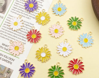 Mix14pcs Zinc Alloy Enamel Gold Plated flower Charms，chrysanthemum Pendant for DIY Fashion Jewelry Making Supply