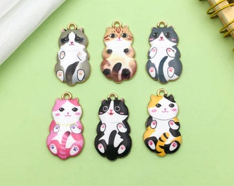 10/12pcs Enamel Gold Plated Cute Cat Charm DIY Pet Cat Pendant for Earrings Necklace Jewelry Making Craft Accessories Gift for Cat Lovers