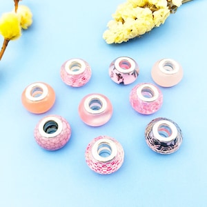 5/10/20pcs  Pink Beads European beads Fit For Pandora Shiny pink large hole jewelry craft beads Pink Marble Acrylic European Beads