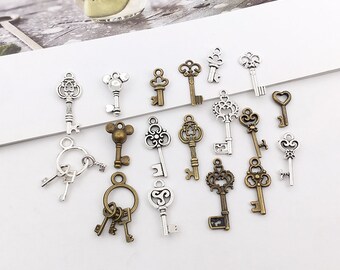 22 Ciondoli Chiavi Vintage In Lega - Bronzo Antico, Per Bracciali Fai Da Te, Gioielli E Decorazioni