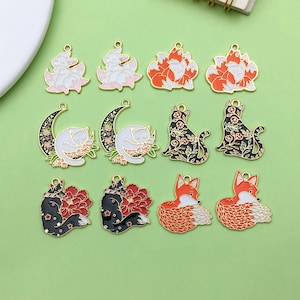 5/12 pièces breloque renard émaillé fleur renard chat breloque alliage breloques plaqué or pendentif pour bijoux à bricoler soi-même fabrication d'accessoires résultats
