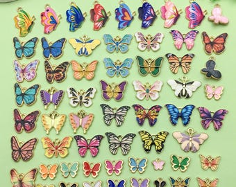60pcs Mixed Bulk Butterflies Charms Assorted Gold Enamel Butterfly Pendants for DIY Necklace Bracelet Earrings Making Supplies Gifts