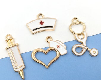 5/10/15PCS Medical treatment charms Nurse charms, medical worker charms Medical Charm - Enamel Charms jewelry charms bracelet charms