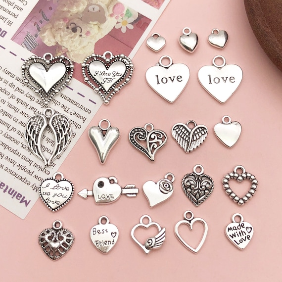 Buy Mix20pcs Bulk Antique Silver Heart Charms Insect Pendant for  