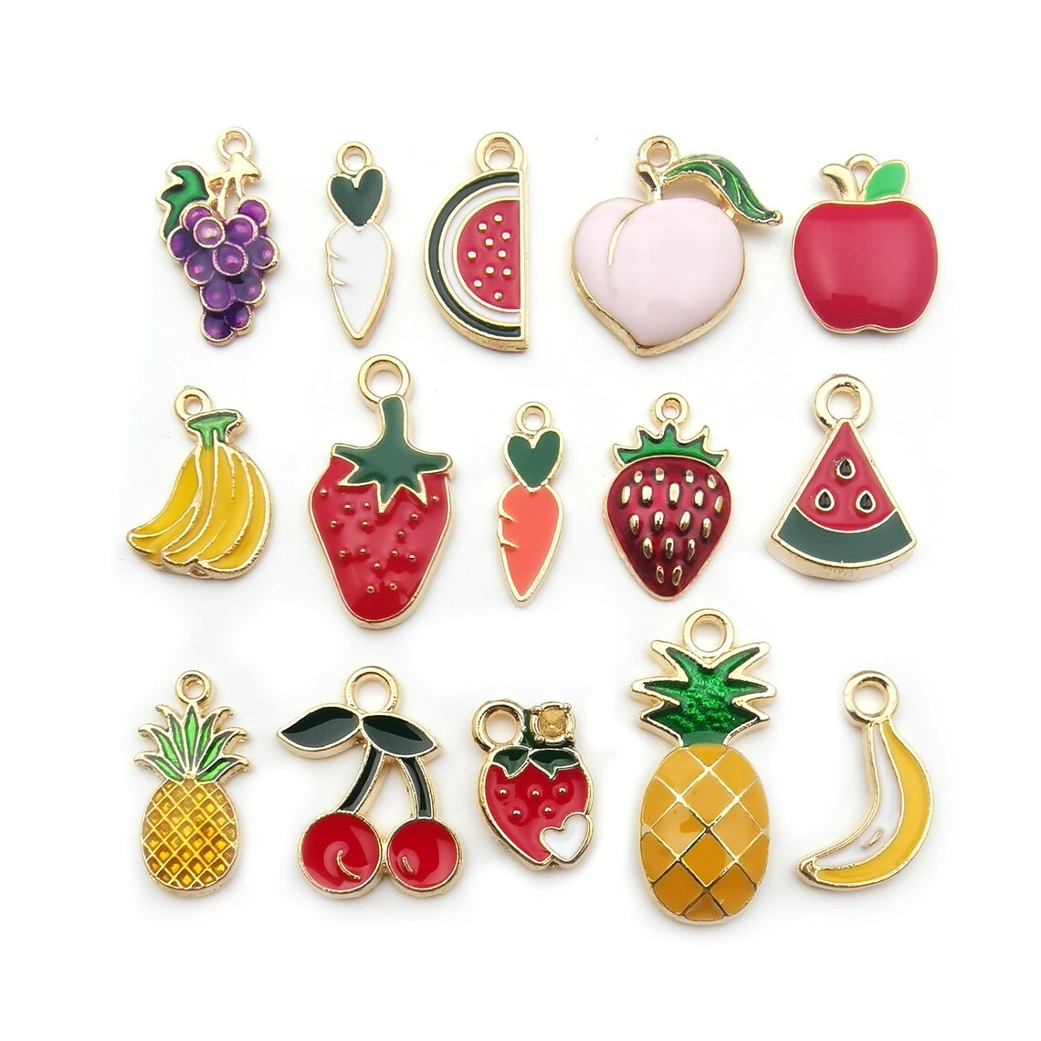 5/10/15PCS Fruit Charms Enamel Charms Fruit Theme Gold Tone Cute Fruit ...