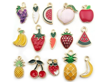5/10/15PCS Fruit Charms Enamel Charms Fruit Theme Gold Tone Cute Fruit Pendant-Fruit Charm Necklace-Fruit Jewelry-DIY Jewelry Making