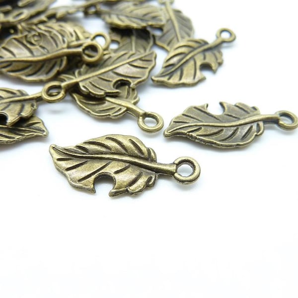 40pcs 10x22mm Antique Bronze Mini Leaf Charm Pendentif c6001