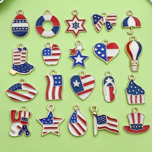 10/20Pieces American Flag Enamel Charms 4th of July Independence Patriotic Dangle Pendant Decor for DIY Earrings Bracelets Jewelry Making