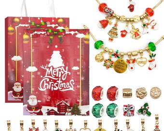 24pcs DIY Christmas Countdown Advent Calendar Surprise Bracelet Making Set，For Girl children Jewelry Christmas Gift