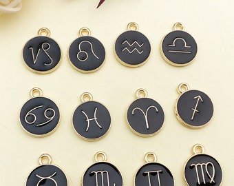 12pcs twelve constellations Enamel Charms Enamel Zodiac Constellation pendant Astrology Charms for DIY Bracelets Earrings Necklaces 12x15mm