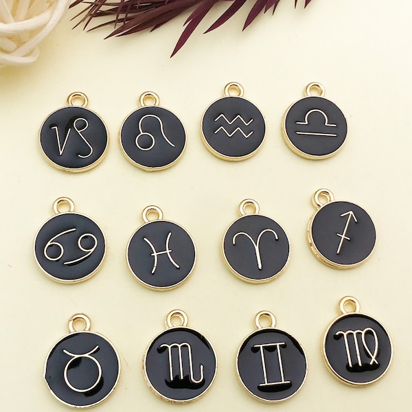 12pcs twelve constellations Enamel Charms Enamel Zodiac Constellation pendant Astrology Charms for DIY Bracelets Earrings Necklaces 12x15mm