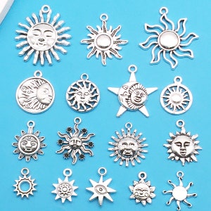 Mix15pcs bulk antique silver sun Charms mixed Pendant for DIY necklace bracelet earrings Jewelry Making craft accessories