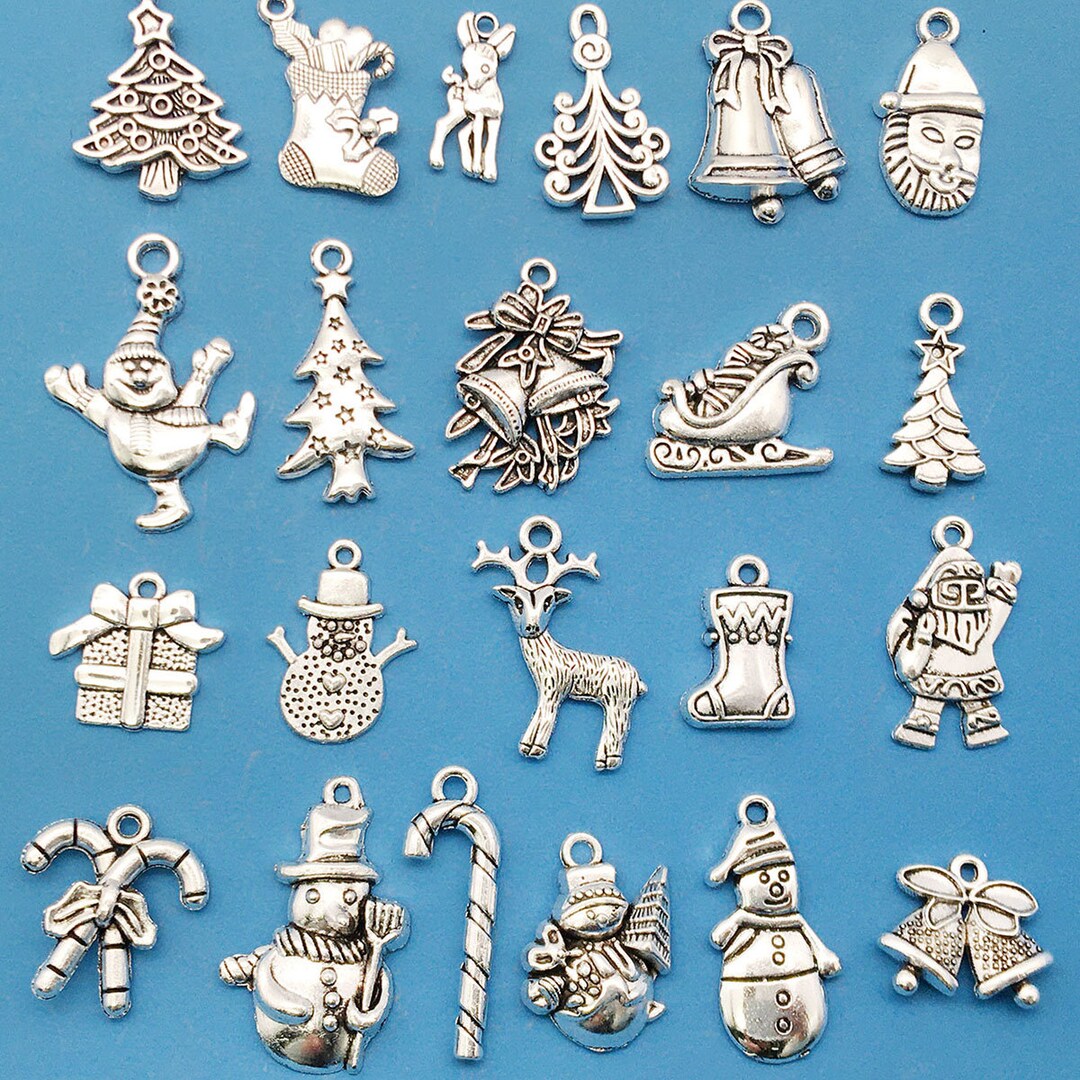 Konsait 120-Piece Christmas Charm Pendants - Antique Silver Jewelry Making Supplies