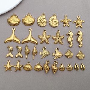 5pcs Stainless Steel Sea Animal Charm Golden 0cean Fish Charm Summer Beach Metal Pendants for DIY Bracelet Necklace Earrings Jewelry Making