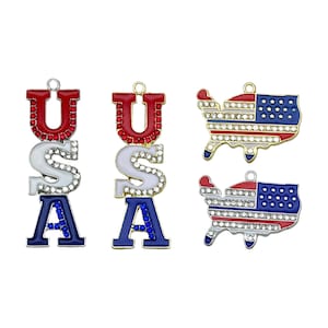 5Pcs USA Charms Rhinestone American Flag Charms Enamel Eagle Wings Independence Day US Star Charm for Jewelry Making Charms DIY Crafts