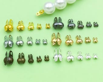 300pcs Metal Bead Tips Calotte Ends Open Clamshell Knot Covers Fold-Over Bead Tips for DIY Jewelry Making Findings