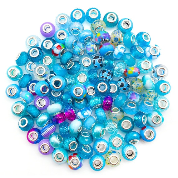 50 Perles Acryliques à Gros Trou 14mm Bleues - Facettées, Europe - Neuf
