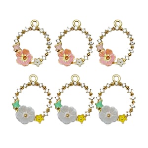 5pcs Enamel butterfly flower Rhinestone Garland Charm Gold Plated Pendant For Earring Keychain Diy Jewelry Making Accessories Findings