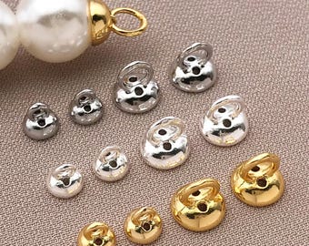 10/20 / 30 Stück 18k vergoldete Messing Perlen Endkappe mit Loch Perlenkappe mit Schlaufenende Stecker Verschluss für DIY Schmuckherstellung Handwerk Zubehör