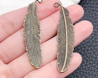 20pcs Feather Charms Antique Bronze Tone DIY Pendants for Jewelry Findings Making Accessory Craft Supplies 11x51mm