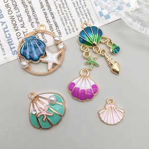 10pcs Fashion Enamel Ocean shell charm charm DIY Pendant for Bracelet Earrings Jewelry Making Accessories