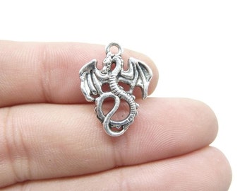 20pcs 15x20mm Antique Silver Mini Flying Dragon Charms Pendant C8266