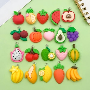 20pcs Resin Fruit Strawberry Banana Apple Charm DIY Cute Assorted pendant keychain charms,for Bracelet Necklace Earrings Jewelry Making