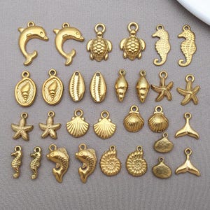 5pcs Stainless Steel Sea Animal Charm Golden 0cean Fish Charm Summer Beach Metal Pendants for DIY Bracelet Necklace Earrings Jewelry Making