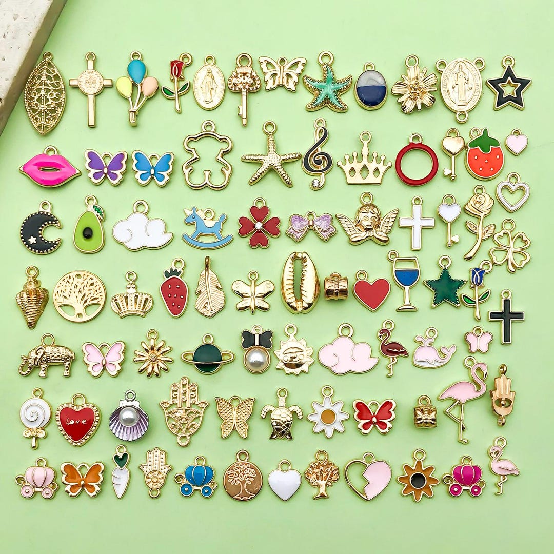 Mix 80pcs Bulk Enamel Mix Style Charms Cute Gold Plated Assorted