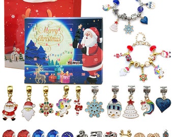 24pcs DIY Christmas Countdown Advent Calendar Surprise Bracelet Making Set，For Girl children Jewelry Christmas Gift