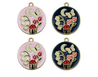 5pcs Enamel flower butterfly moon charm Gold Plated Cute Pendant For Earring necklace Diy Jewelry Making Accessories Findings 25x28mm