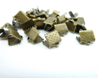 50pcs 8mm Antique Bronze Ribbon Ends Fastener Clasps