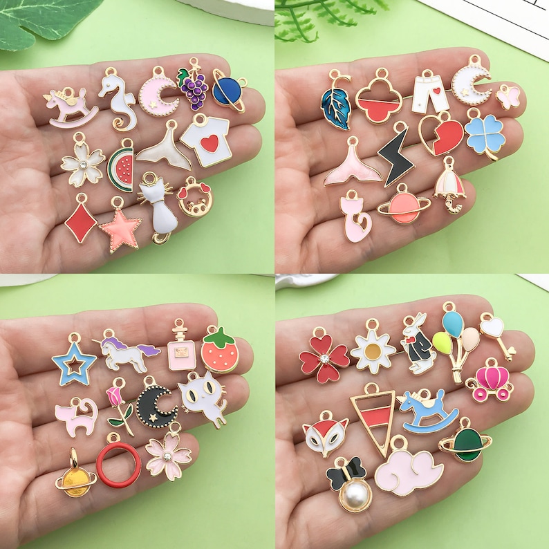 Random 20pcs Jewelry Making Charms Assorted Gold Enamel Plated Charms Pendant for DIY Necklace Bracelet Earrings Jewelry Making Finding image 2
