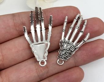 10pcs Antique Silver skeleton hand charm halloween pendant For DIY Necklace bracelet Earring Jewelry Making Craft Accessory 20x42mm