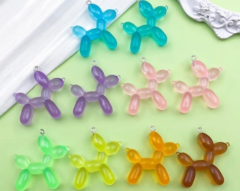 10pcs Mixed Resin Cute 3D Balloon Dog Charm Animal Pendant for Earring Necklace Bracelet Keychain Jewelry Making Accessories 30x33mm