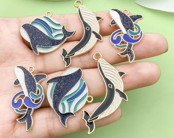 6/10pcs Fashion Enamel Whale Dolphin Charm Metal Marine Animal Pendant for DIY Earrings Necklace Bracelet Keychain Handmade Accessories