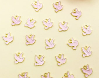 10/20/30pcs Enamel bird Charms Plated Gold Cute bird pendant For DIY Earring necklace Bracelet jewelry Making craft Accessories 10x10mm