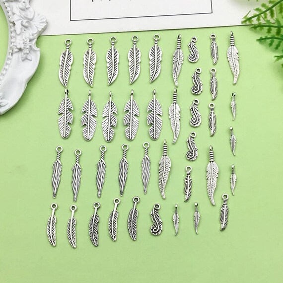 Ciondolo Piuma Vintage In Lega Metallica, Color Argento Antico – Per Gioielli Fai Da Te Boho - 2