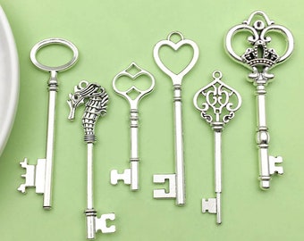 Mix 5/6pcs Antique Silver Large Skeleton Key Charms vintage pendant for DIY Bracelets Necklaces jewelry making Handmade Accessory