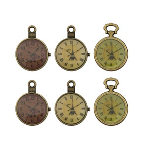 10pcs Antique Bronze Enamel Clock Charms Time Piece Watch Jewelry Making Craft Supplies 25x32mm