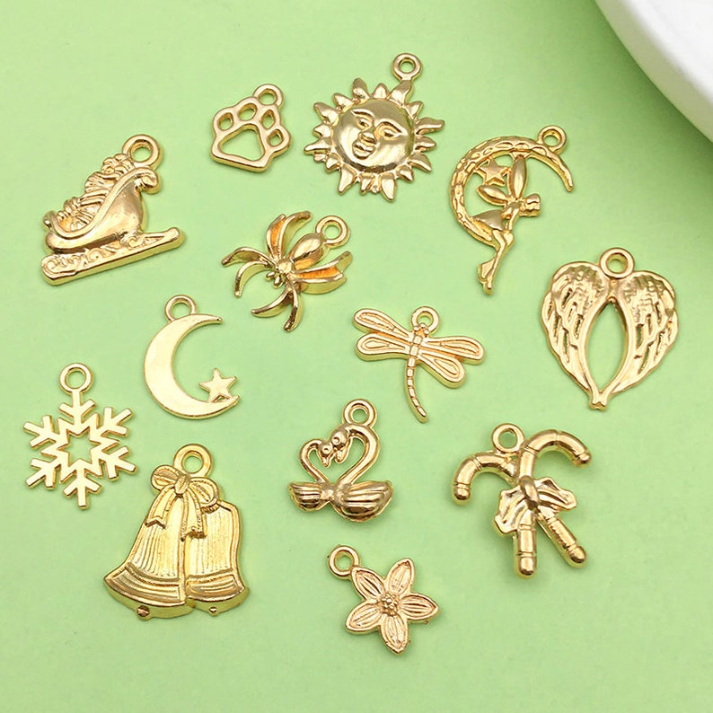 Mix 100PCS Bulk Wholesale Lot Assorted Style KC Gold charms Pendant for DIY Bracelet Necklace Handmade Jewelry Making Accessories image 4