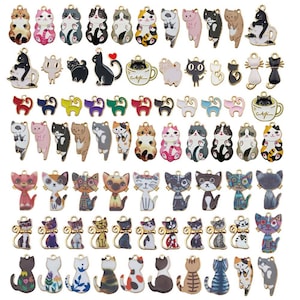 Mezcla aleatoria de 10/20 piezas de dijes de gato de dibujos animados esmaltados, colgantes variados de animales de gato para hacer joyas, pulseras, collares, aretes, suministros para manualidades DIY