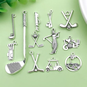 12/20pcs Antique Silver Golf Sports Ball Club Charm Zinc Alloy Pendant for DIY Necklace Earrings Jewelry Making Crafts Accessories