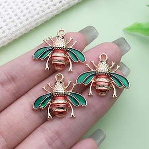 10pcs Enamel Bee Charm Gold Plated Insect Pendant for DIY Bracelet Necklace Earrings Jewelry Making Craft Accessories Finding 21x24mm