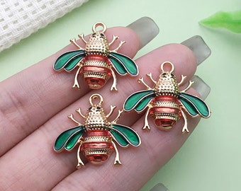 10pcs Enamel Bee Charm Gold Plated Insect Pendant for DIY Bracelet Necklace Earrings Jewelry Making Craft Accessories Finding 21x24mm