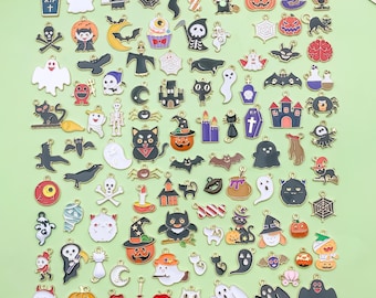 100pcs Mixed Enamel Halloween Charms Gold Plated Ghost Pumpkin Candy Pendant for DIY Jewelry Making Bracelet Earrings Crafts Accessories